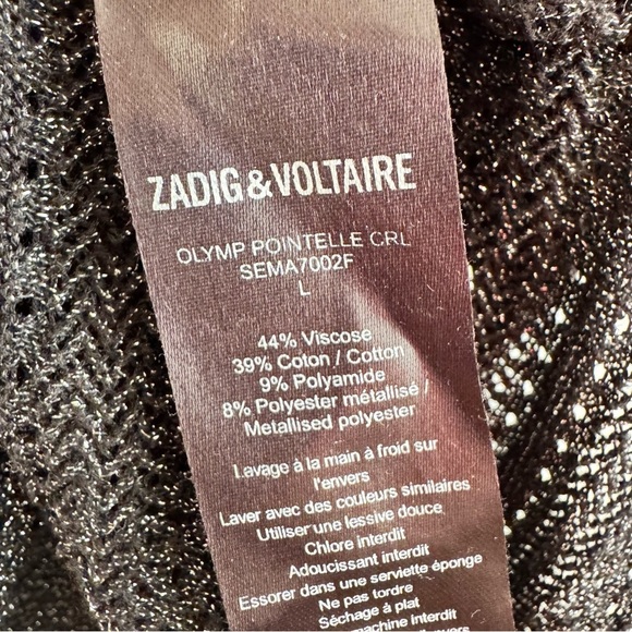 Zadig & Voltaire Large Black Sparkle Knit Tank Top Racerback Sleeveless - Picture 3 of 6